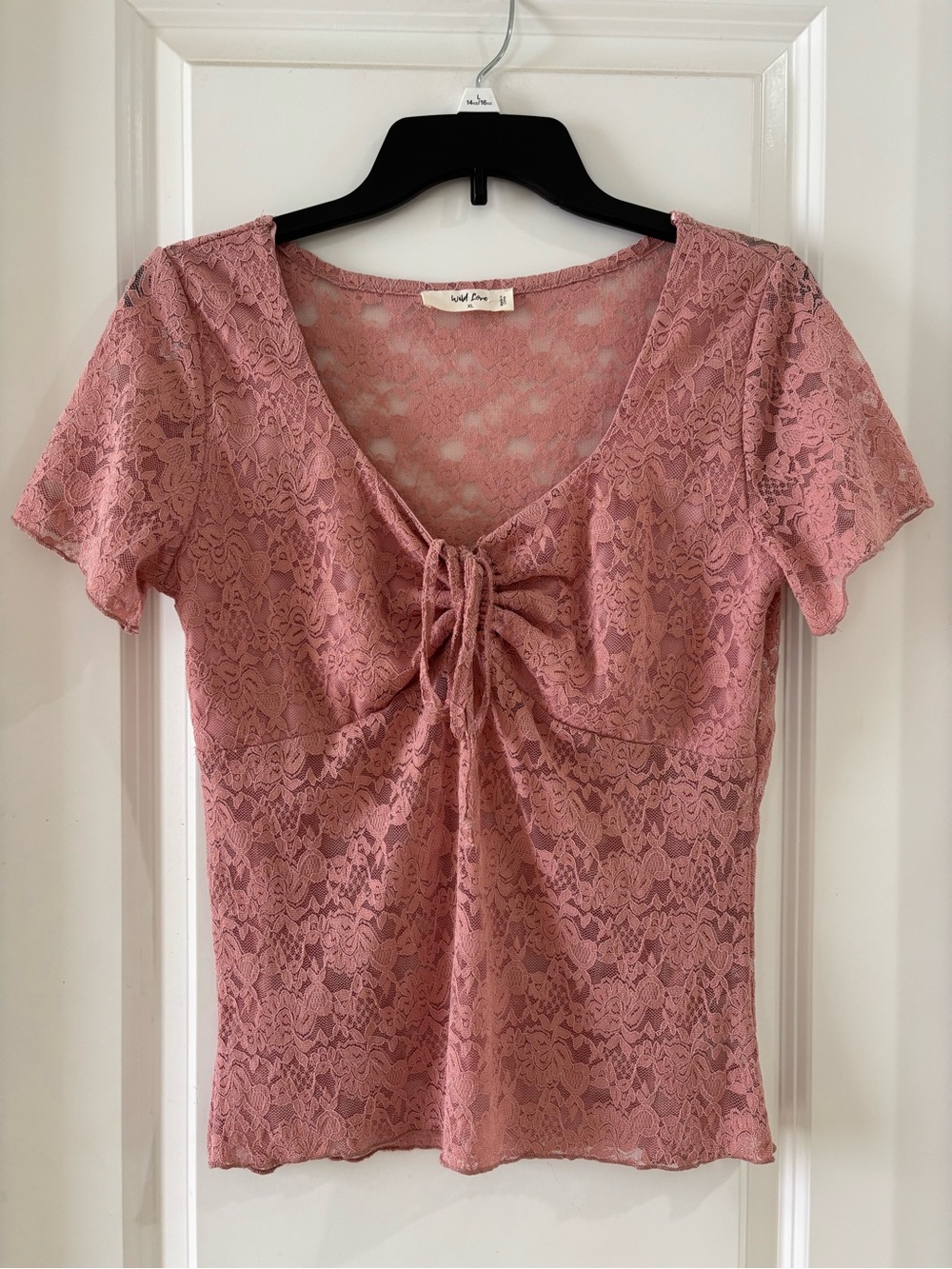 Wild Love Dusty Rose Lace Tie-Front Short Sleeve Top